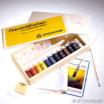 STOCKMAR Akvarelové barvy 12 ks s příslušenstvím ve dřevěné krabičce