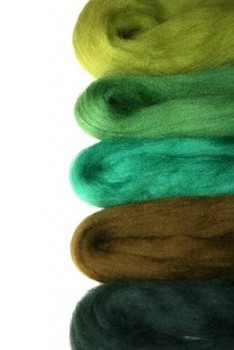 Ovčí vlna merino barvená česaná - mix 5 zelených barev - 20 g